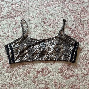 Adidas Black and Cream Patterned Sports Bra